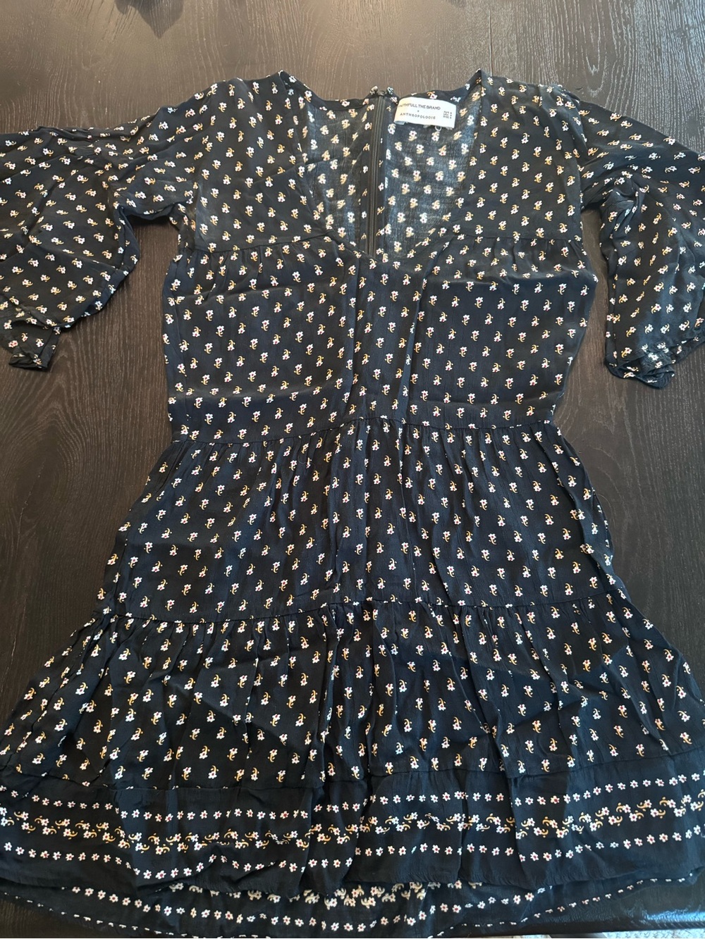 Anthropologie Navy Mini Dress with White Floral Print
